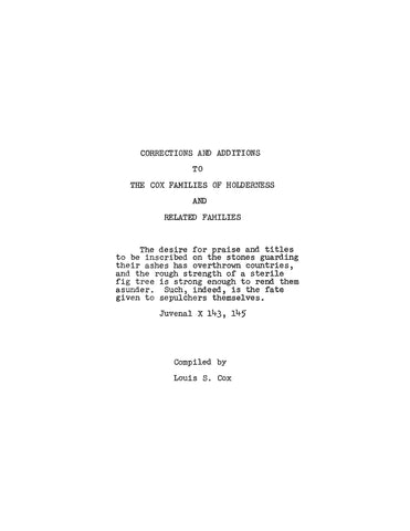 COX Families of Holderness - Additions and corrections