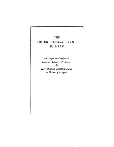 CHICKERING - ALLEYNE Family of Dedham 1927