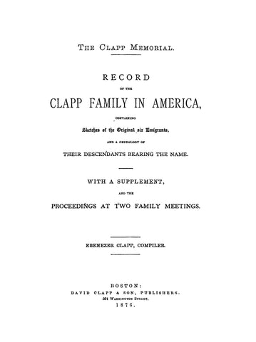 CLAPP: Memorial Record of the Clapp Family 1876