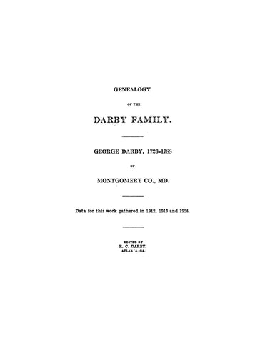 DARBY GENEALOGY; George Darby (1726-1788) of Montgomery Co., Maryland n.d.