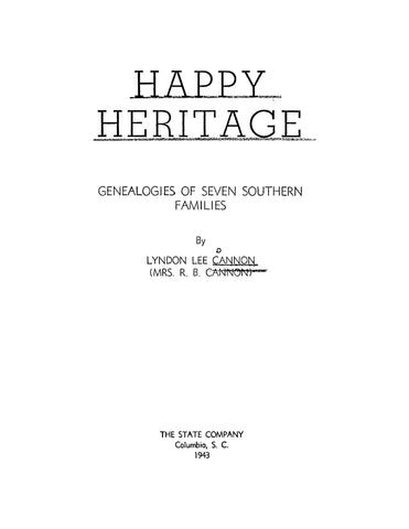 CANNON: Happy Heritage: Genealogies of Seven Southern Families