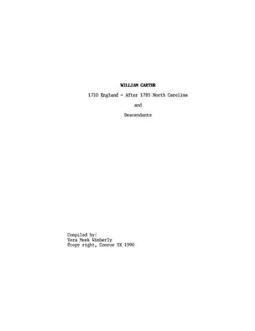 CARTER: William Carter 1710 England - After 1785 North Carolina and Descendants (Softcover)