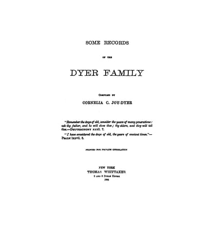 DYER: Some records of the Dyer family 1884