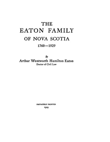 Eaton Family of Nova Scotia, 1760-1929