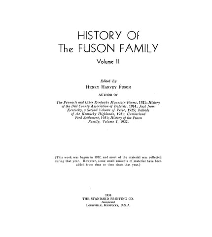FUSON: History of the Fuson family, Volume II 1938