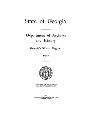 GEORGIA: State of Georgia: Department of Archives and History, Georgia's Official Register 1927