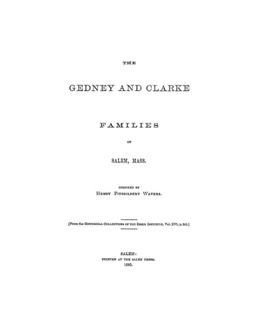 GEDNEY - CLARKE Families of Salem, Massachusetts 1880