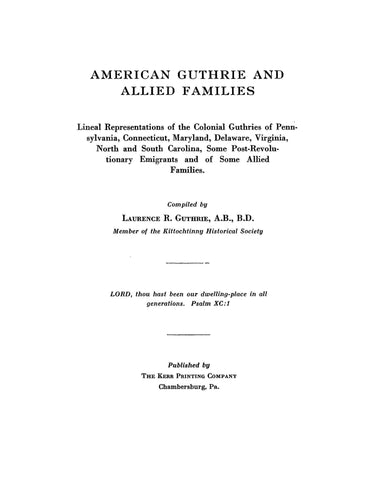 GUTHRIE: American Guthrie and allied families 1933