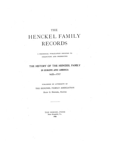 HENCKEL: The Henckel Family Records: Nos. 1-14. 1926-1939