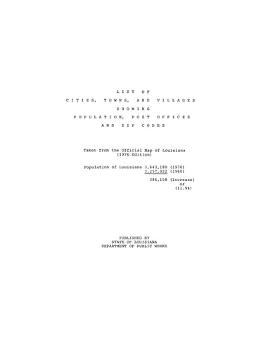 TOWN LIST, LA: List of Cities, Towns, and Villages Showing Population, Post Offices, and Zip Codes in Louisiana (Softcover)