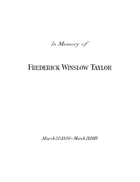 TAYLOR: In Memory of Frederick Winslow Taylor. 1856-1915. (Softcover ...