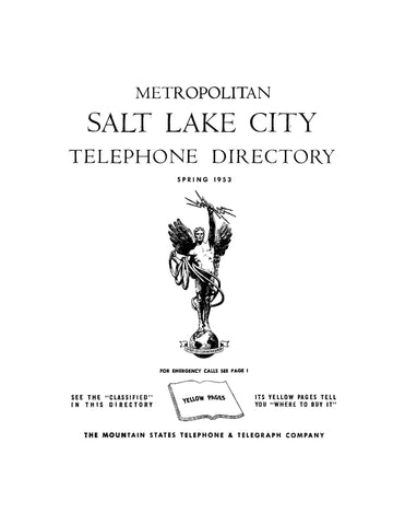 SALT LAKE CITY, UT: Metropolitan Salt Lake City Telephone Directory, Spring 1953