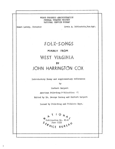 FOLK SONGS, WV: Folk Songs, Mainly from West Virginia (Softcover)