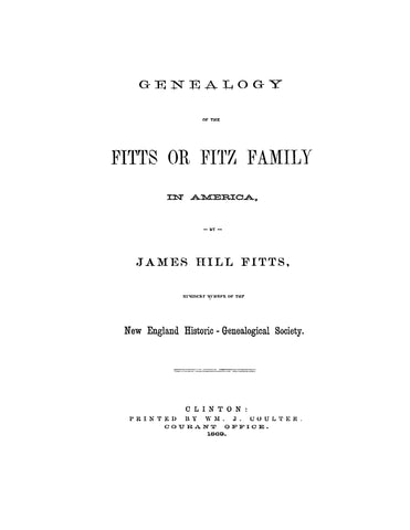 FITZ: Genealogy of the Fitts or Fitz family in America 1869