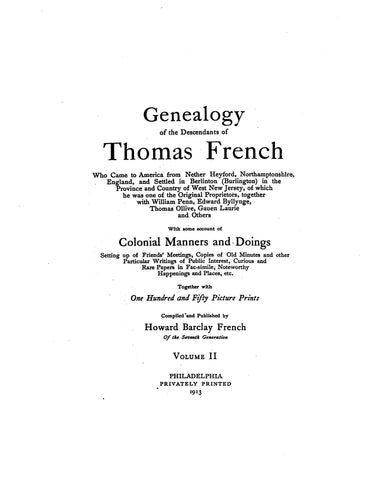 FRENCH: Genealogy of the Descendants of Thomas French, Volume II