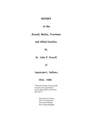 POWELL: History of the Powell, Bailey, Troutman and Allied Families (Softcover)
