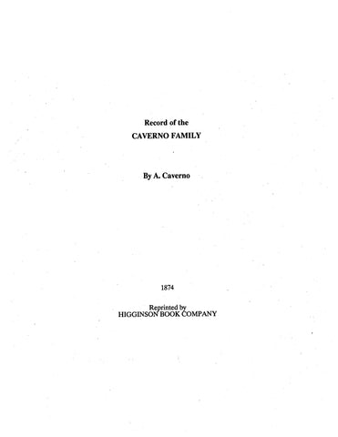 CAVERNO: Record of the Caverno Family 1874