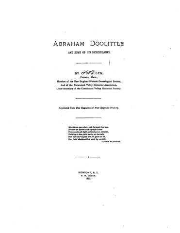 DOOLITTLE: Abraham Doolittle and some of his descendants 1893