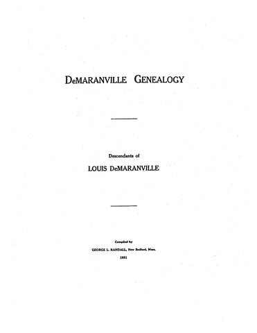 DeMARANVILLE Genealogy, descendants of Louis DeMaranville 1921