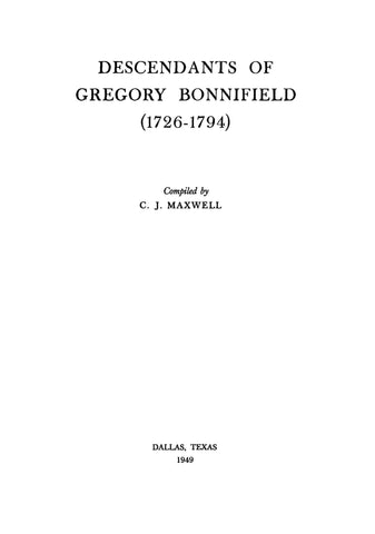 BONNIFIELD: Descendants of Gregory Bonnifield (1726-1794)