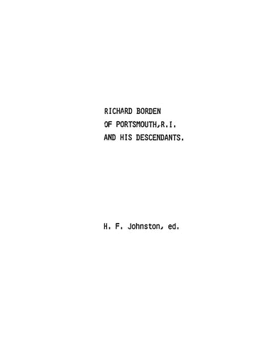 BORDEN: Richard Borden of Portsmouth, RI and descendants