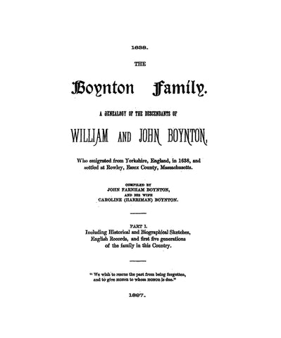 BOYNTON: A genealogy of the descendants of William & John Boynton