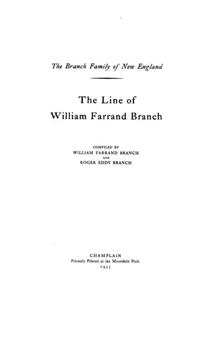 BRANCH: Family of New England: line of William Farrand Branch