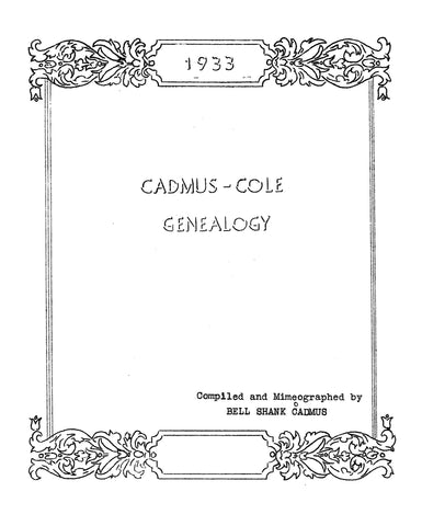 CADMUS - COLE Genealogy 1933