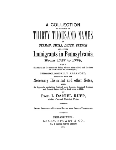 30,000 NAMES, PA: A Collection of Upwards of Thirty Thousand Names of German, Swiss, Dutch, French and other immigrants in Pennsylvania from 1727-1776 (Hardcover)
