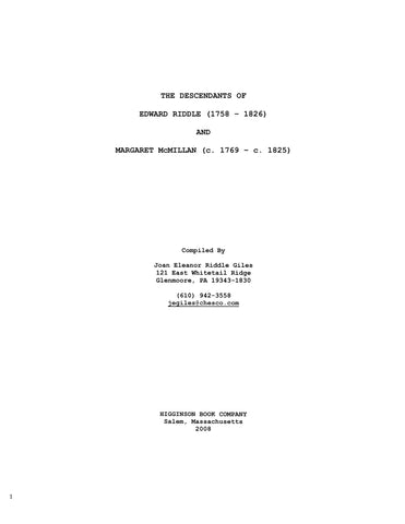 RIDDLE: The descendants of Edward Riddle (1758-1826) & Margaret McMillan (c.1769-c.1825)  Revised Edition.