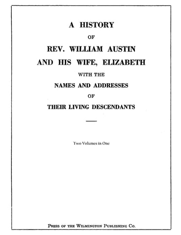 AUSTIN: History of Rev. William Austin & His Wife Elizabeth