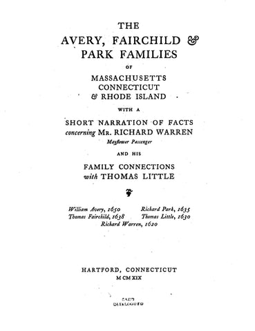 AVERY-FAIRCHILD-PARK Families of Massachusetts, Connecticut, & Rhode Island