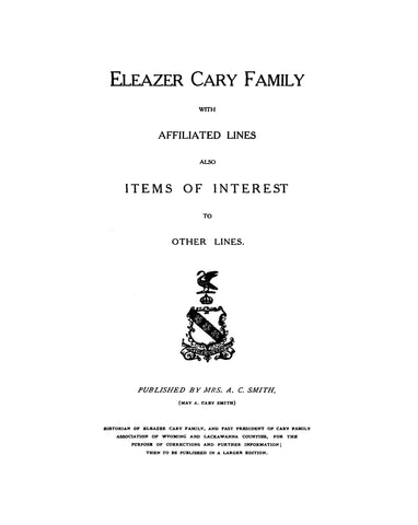 CARY:  Eleazer Cary Family, With Affiliated Lines
