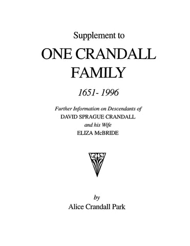 CRANDALL: Supplement to One Crandall Family, 1651-1996