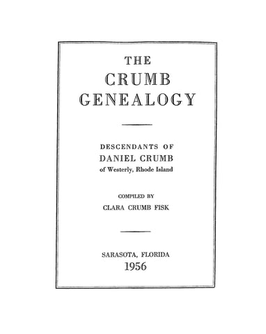 CRUMB Genealogy: Descendants of Daniel Crumb of Westerly, Rhode Island 1956