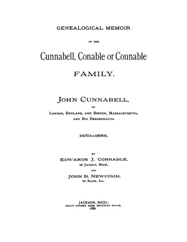 CUNNABELL: Geneanlogical memoir of the Cunnabell, Conable or Connable fam. 1650-1886