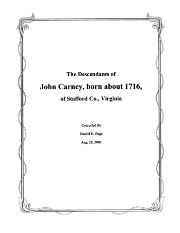 CARNEY: Descendants of John Carney, Stafford Co., VA.