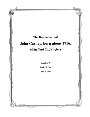 CARNEY: Descendants of John Carney, Stafford Co., VA.
