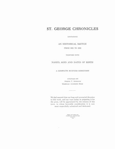 ST. GEORGE, ME:  SAINT GEORGE CHRONICLES, Containing an Historical Sketch from 1605 to 1932. (Softcover)