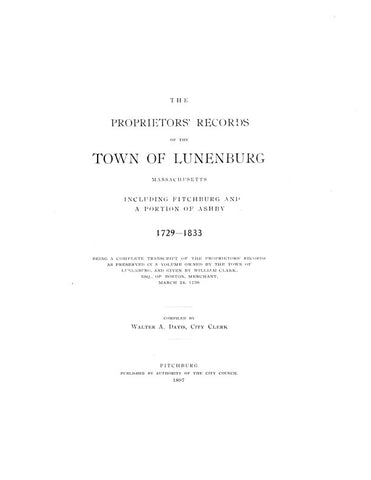 LUNENBURG, MA:  PROPRIETORS' RECORDS OF THE TOWN OF LUNENBURG.