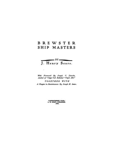 BREWSTER, MA:  BREWSTER SHIP MASTERS. (Softcover)