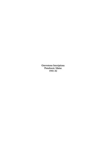 PENOBSCOT, ME: GRAVESTONE INSCRIPTIONS, Penobscot. (Softcover)