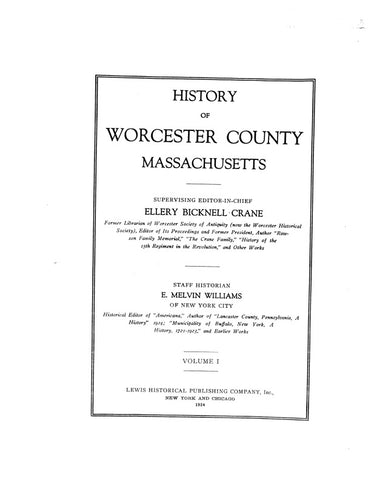WORCESTER, MA:  HISTORY OF WORCESTER COUNTY.