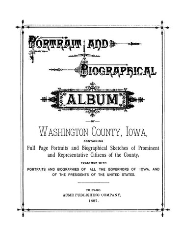WASHINGTON, IA:  PORTRAIT & BIOGRAPHICAL ALBUM OF WASHINGTON COUNTY (Hardcover)