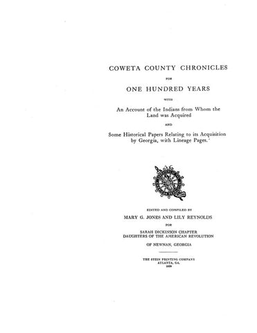 COWETA, GA:  COWETA COUNTY CHRONICLES for One Hundred Years.  With lineages. (Hardcover)