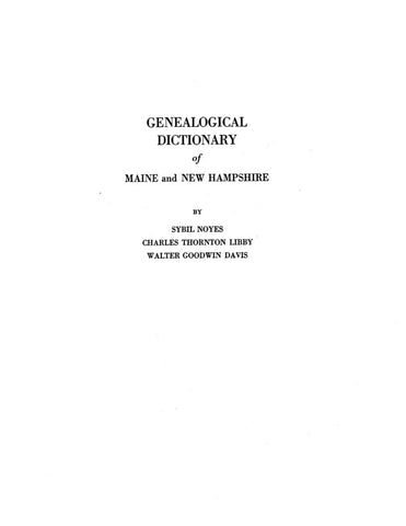 GENEALOGICAL DICTIONARY OF MAINE & NEW HAMPSHIRE. (Hardcover)