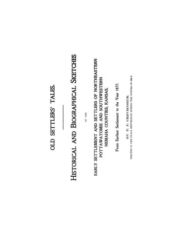 POTTAWATOMIE, KS:  OLD SETTLERS' TALES, Pottawatomie & Nemaha Counties:  (Softcover)