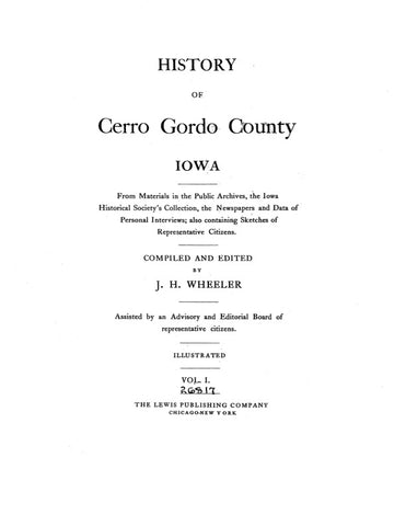 CERRO GORDO, IA:  HISTORY OF CERRO GORDO COUNTY...Containing Sketches of Representative Citizens.