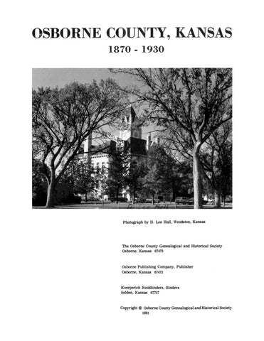 OSBORNE, KS:  Osborne County, Kansas (1870-1930) Parts 1 and 2.  Volume II (Hardcover)
