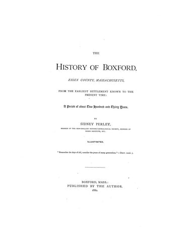 BOXFORD, MA:  HISTORY OF BOXFORD, from its Settlement to 1875. (Hardcover)